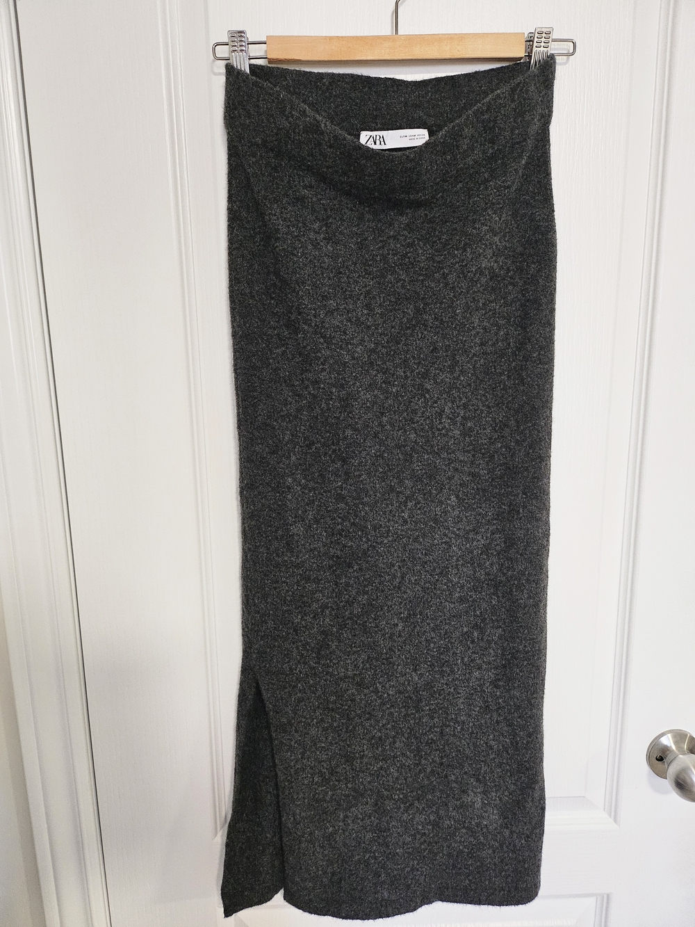 Zara Charcoal Knit Midi Skirt with Side Slit